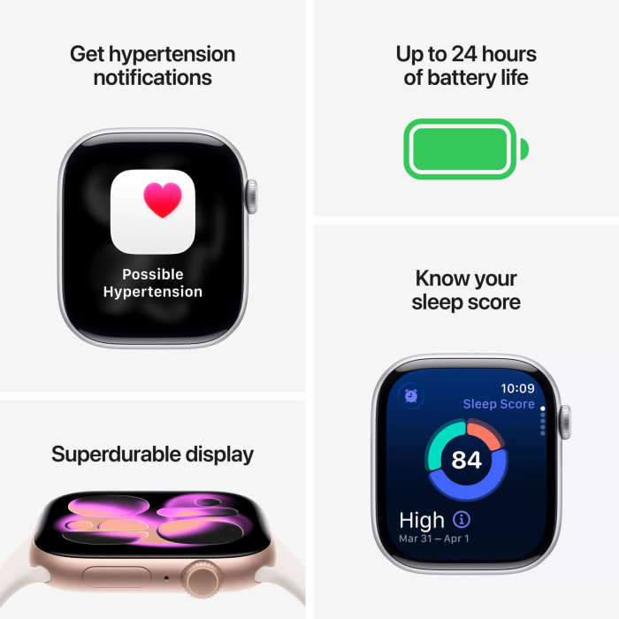 Apple Watch Series 11 GPS 46mm Silver Aluminium Case with Purple Fog Sport Band - S/M (MEV94RK/A)