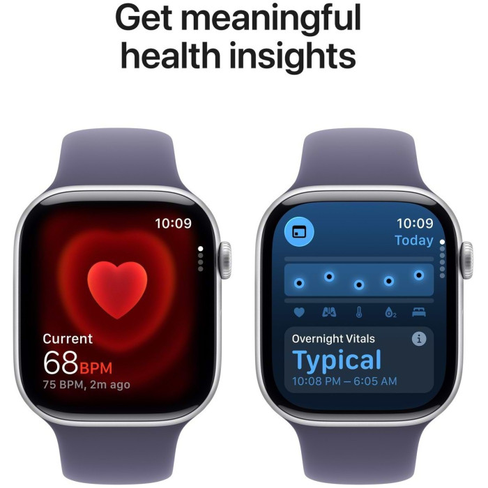 Apple Watch Series 11 GPS 46mm Silver Aluminium Case with Purple Fog Sport Band - S/M (MEV94RK/A)