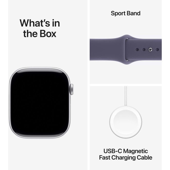 Apple Watch Series 11 GPS 46mm Silver Aluminium Case with Purple Fog Sport Band - S/M (MEV94RK/A)